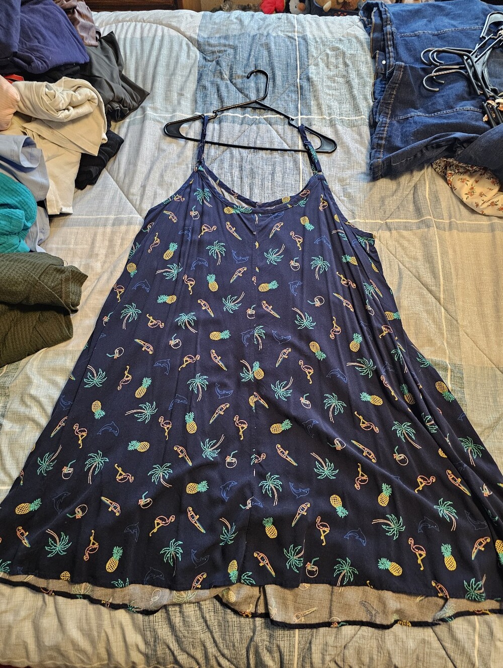 Navy Tropical Print Midi Tank Dress - Picture 3 of 3